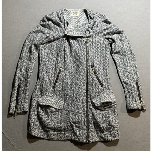 Lucky Brand Cardigan Sweater Womens S Gray White Knit Full Zip Moto Style - Picture 1 of 8